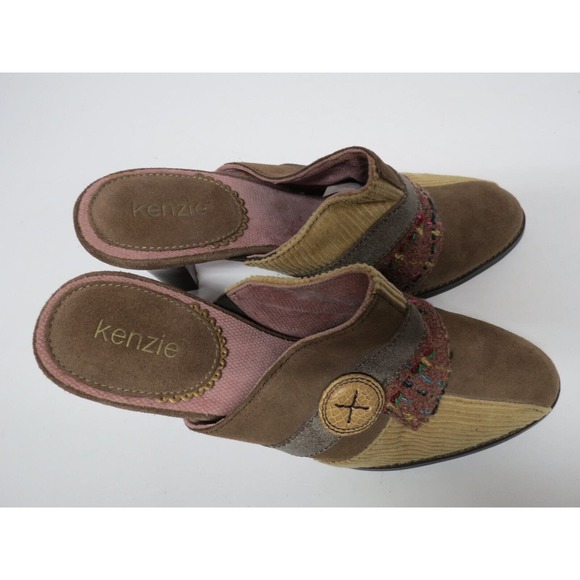 Kenzie "Touch" Leather & Fabric Mules Heels Size 9 Patchwork Quilt Look - Picture 8 of 10